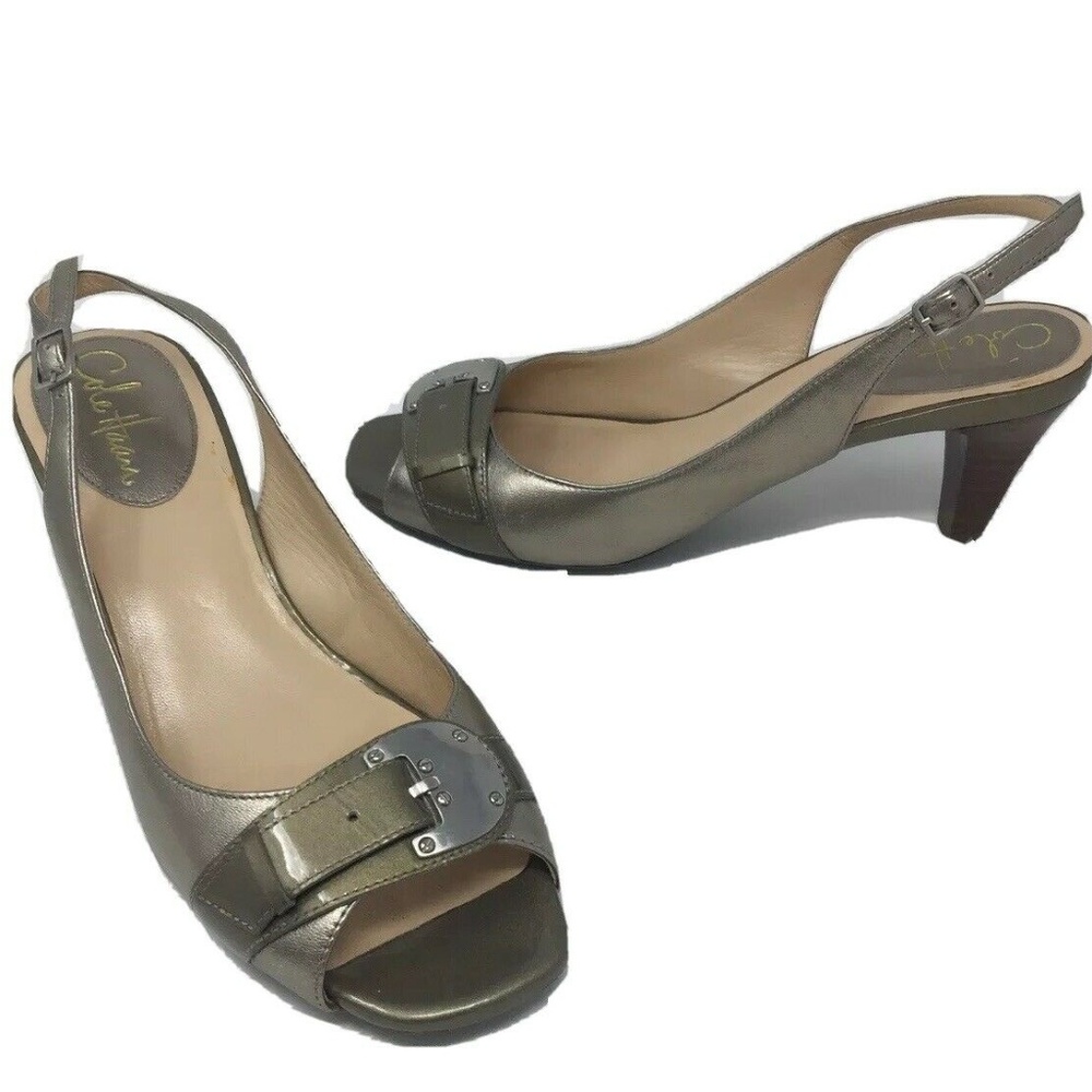 Cole Haan Womens Gold Leather Slingback Open Toe